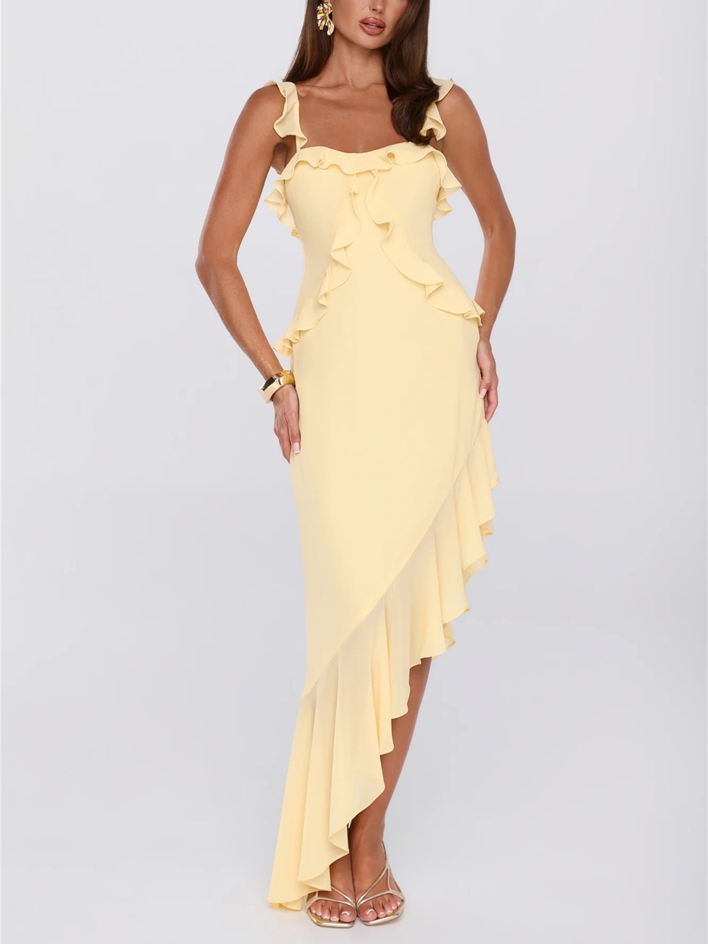 Hello Molly Yellow Ruffle Maxi Dress- XS